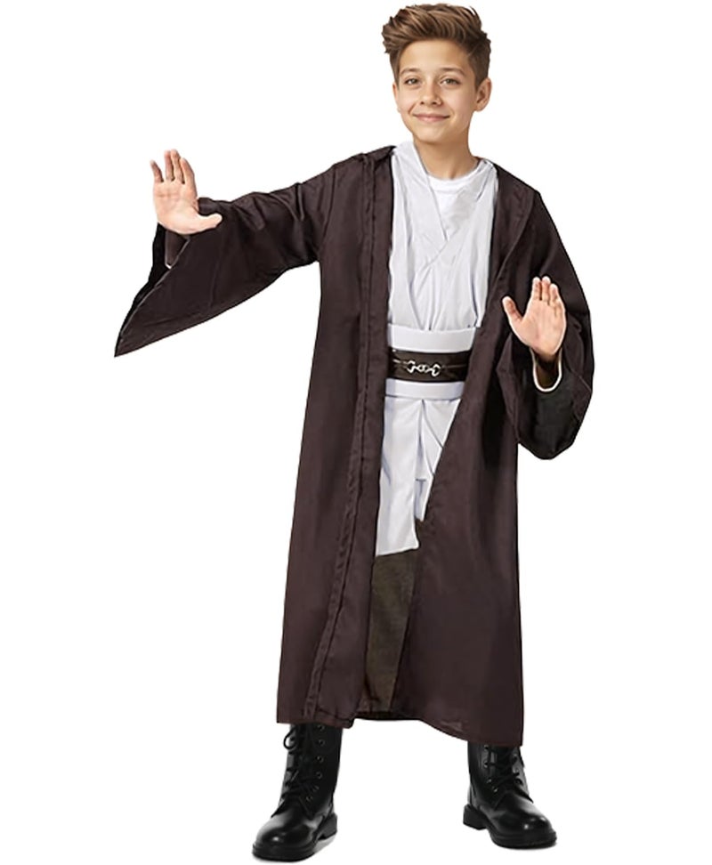 Cosplaysky Kids Cosplay Outfit Costume Cloak Robe Tunic Hooded Uniform Black and Brown Halloween - Image 3